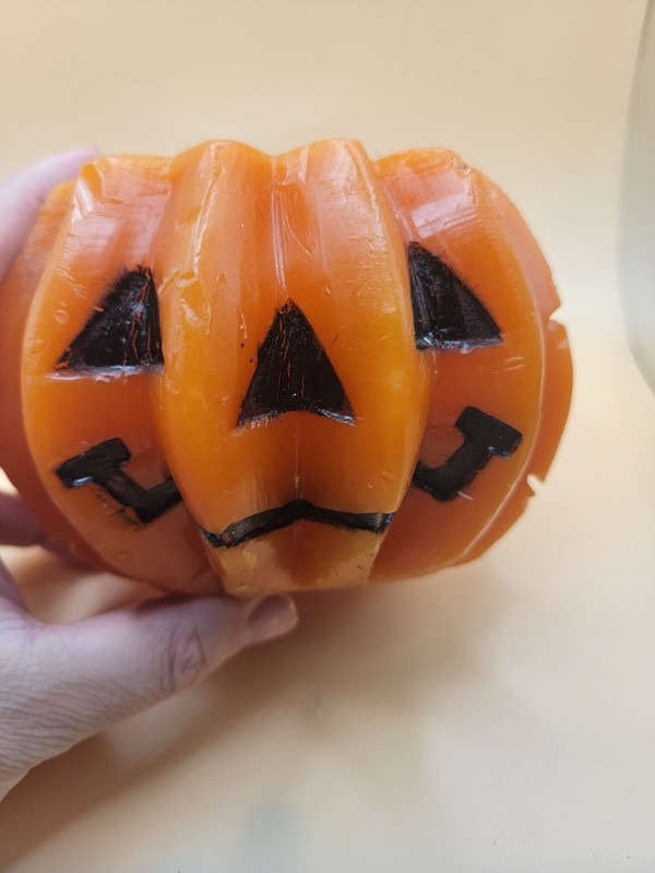 Vintage Two Sides Jack O Lantern Pumpkin Candle Halloween Decoration Unburnt
