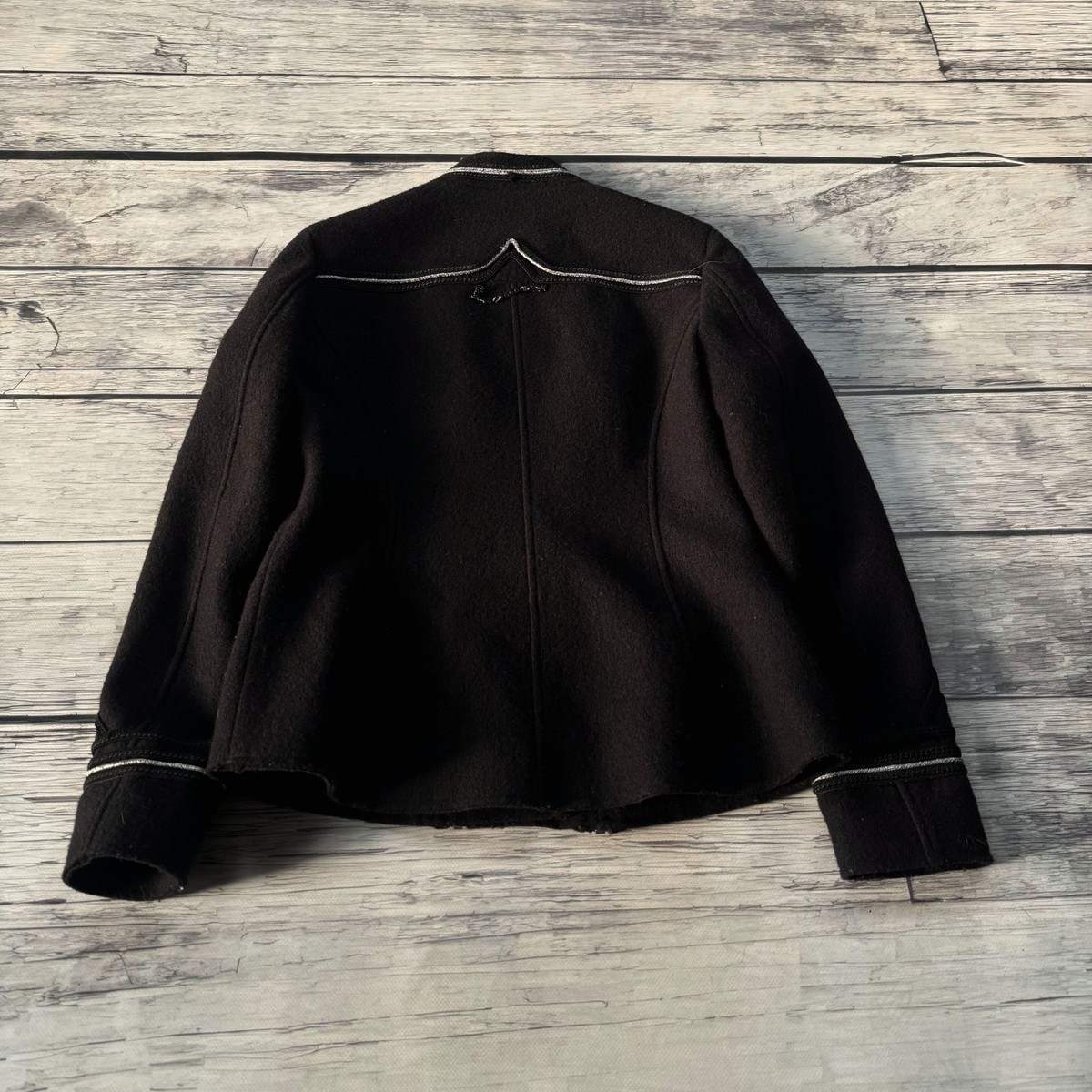 Vintage Black Napoleon Military Jacket Cropped Wool Button Y2K