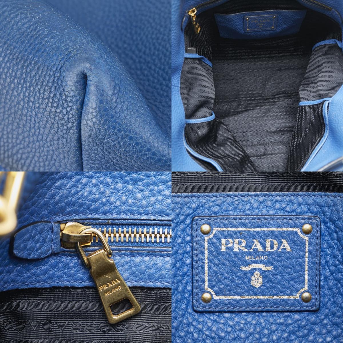 Prada Shoulder Bag Crossbody Leather Blue Women Used Authentic thumbnail 9