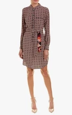 TRINA TURK geometric print 100% silk Keleigh Fairfax dress w/belt NEW Women S/M