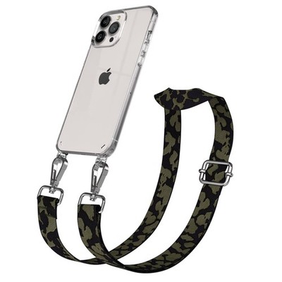 Silikon Handyhülle mit Band für Apple iPhone 13 Pro Max Camo Dunkelgrün - Silber