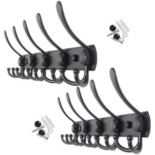 2 PCS Coat Rack Wall Mount 5 Tri Hooks Hanging Hook Rail Black Clothes Hat