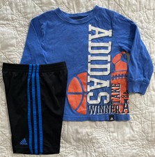 Boys Youth adidas Shorts  Long Sleeve Shirt Set Outfit, Size 4 - Sports Theme