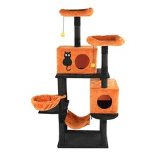 61" Halloween Cat Tree w/ 2 Condos, Perches  Hammocks, Orange  Black