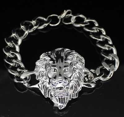 Mens Mighty Lion CZ Cuban Link Chunky Bracelet 14k Gold Plated