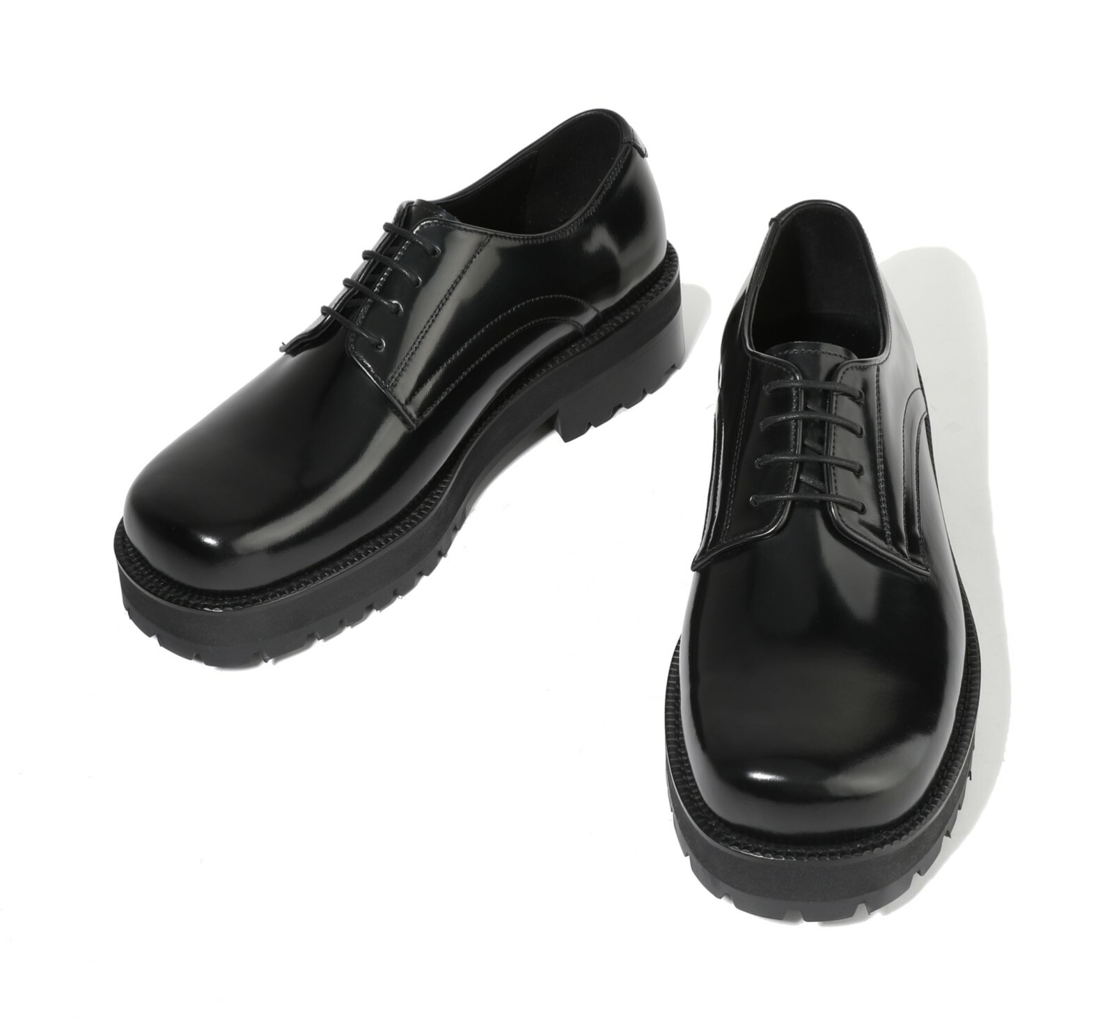 SAOLA Scarpe da derby Firenze Atelier uomo in pelle nera punta rotonda larga suola Vibram