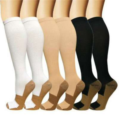 3 Pairs Copper Compression Socks Knee High 20-30mmHg Energy Support Recover