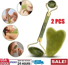 2x Anti Aging Natural Jade Roller Gua Sha Face Body Eye Board Set Massager Tool