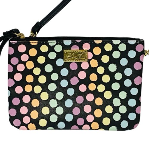 Betsey Johnson Pastel Polka Dot Rainbow Retro Wristlet Crossbody Purse Bag