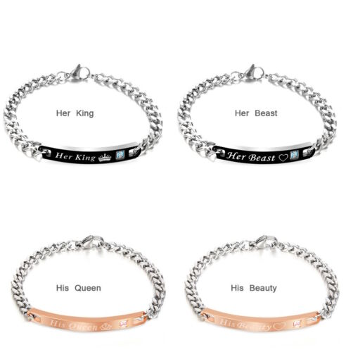 Pair Matching Couples Her King & His Queen Her Beast & His Beauty Lover Bracelet
