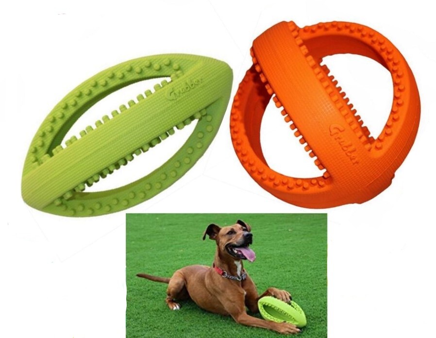 Grubber Large Heavy Duty Rubber Dog Toy Football Rugby Ball Interactive