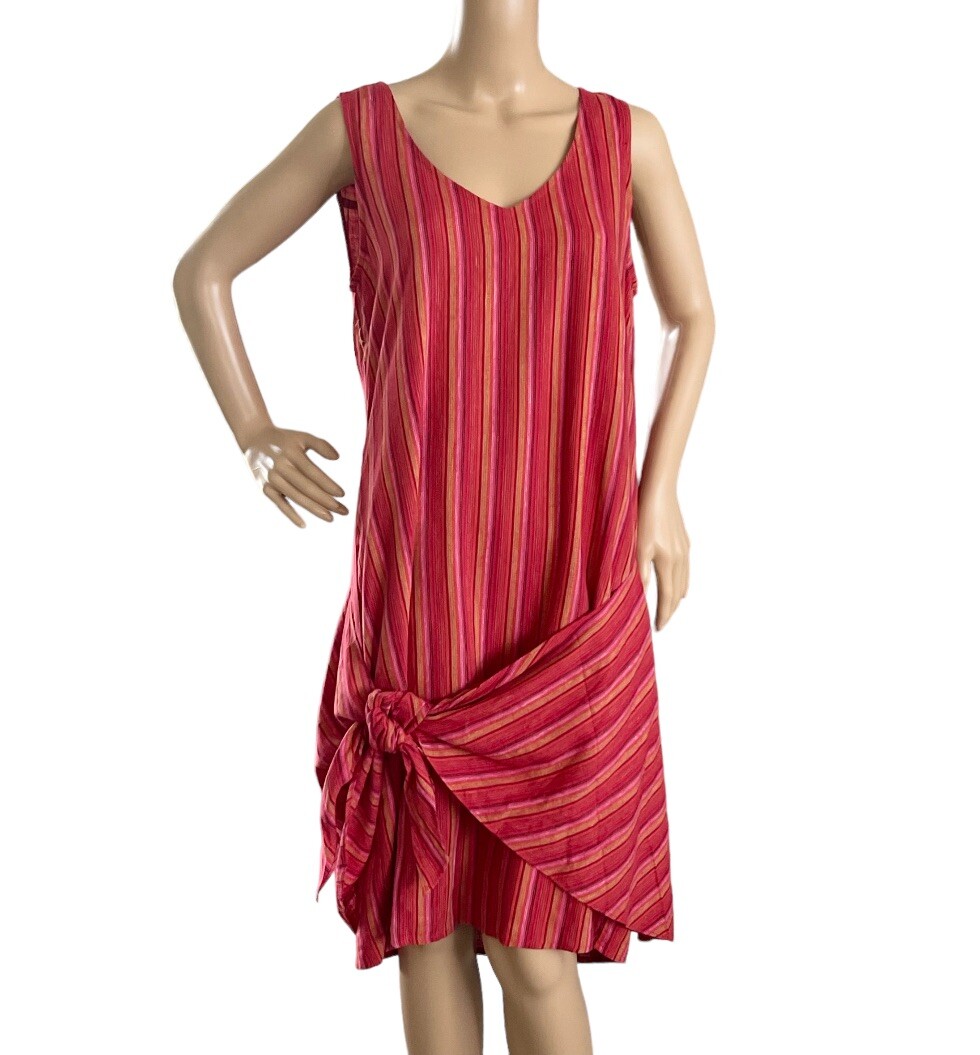 Drew Anthropologie Linen Blend Sleeveless Dress Wrap Red Stripe Size M Drew Anthropologie Linen Blend Sleeveless Dress Wrap Red Stripe Size M