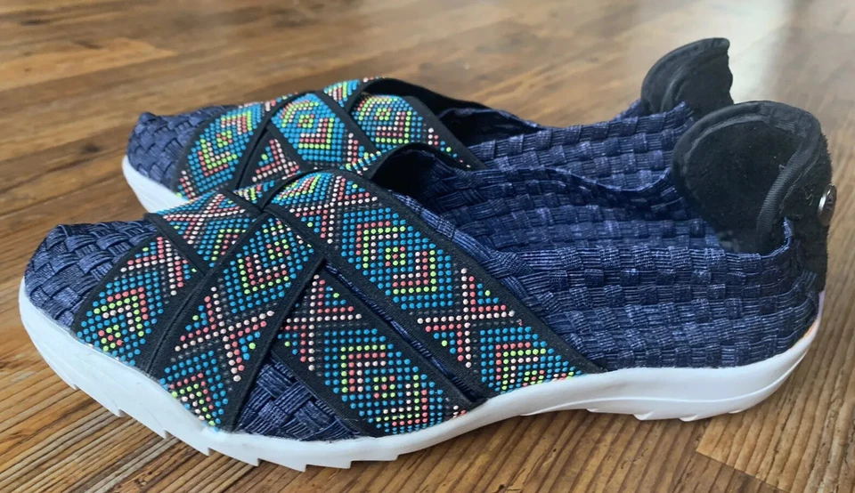 Bernie Mev Mujer Talla 7-7. Zapato sin cordones 5 38 azul marino con estampado azteca de espuma viscoelástica múltiple Foto 4 de 4