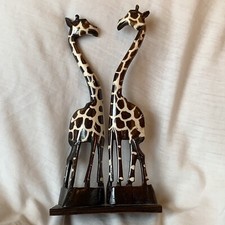 Hand Carved Pair Of 9 Inch Giraffes Wood Mounted From Kenya