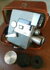 WOLLENSACK EYE-MATIC MODEL 46 USA 8MM 1959 VIDEO CAMERA + CASE + 3 REELS 70S 