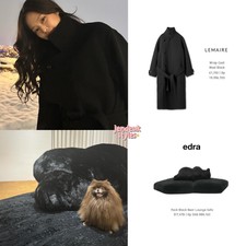 Lemaire Wool Black Wrap Coat Button High Collar Neck Black Pink Jennie Style