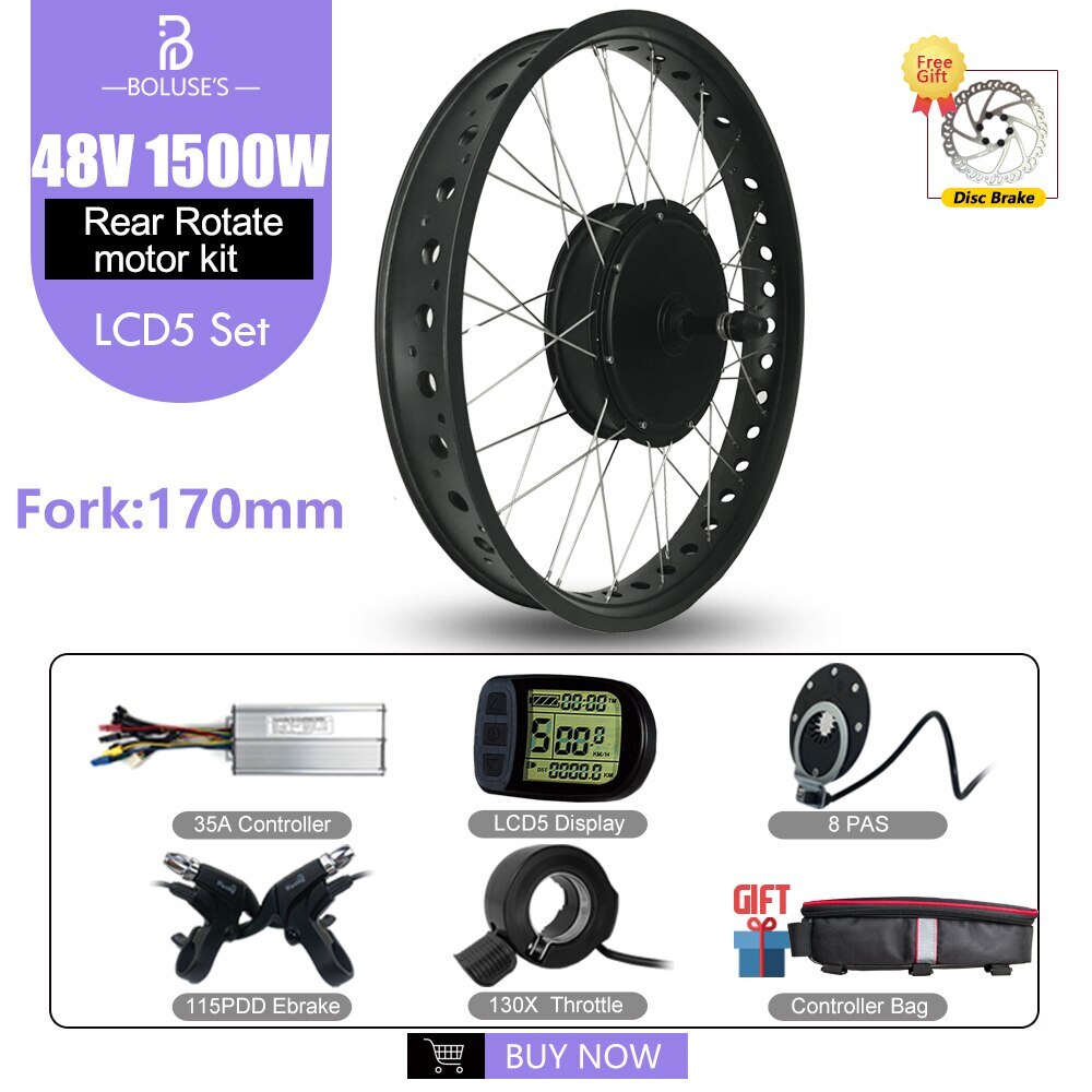 Snow Fat E-bike Conversion Kit 48V 1500W Rear Rotate Wheel Hub Motor 20/26Inch 