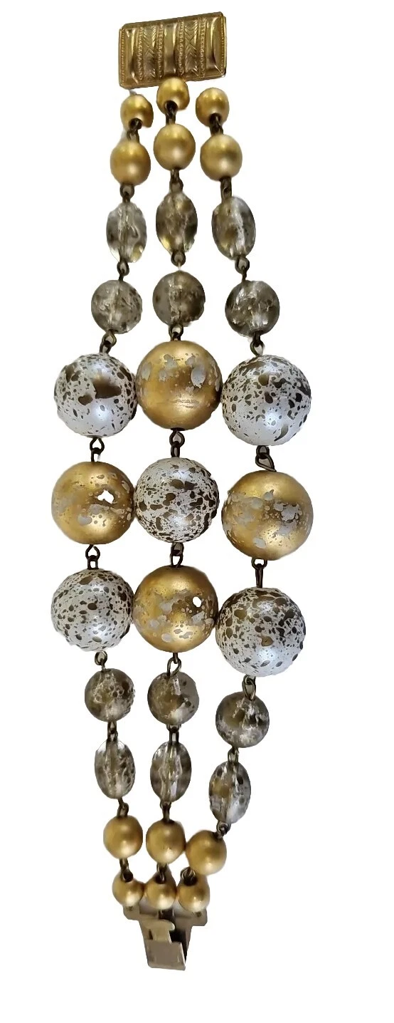 VALENTINO Bracciale Costume Maglia Torta Maglia Torta Finta Maglia Oro Perline E Lucite 8 1 2"