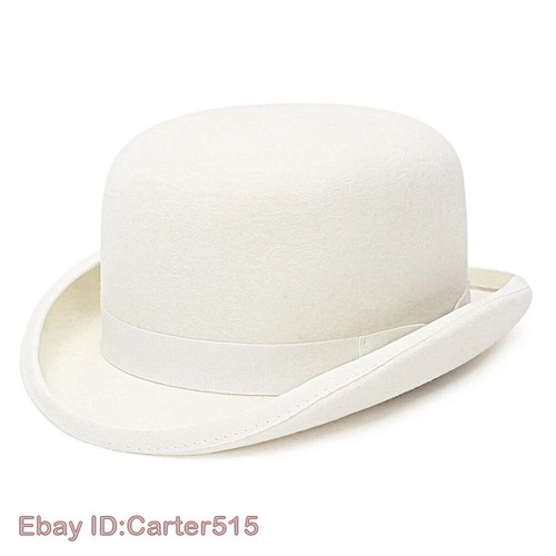 Wool Felt White Bowler Hat for Men/Women Satin Lined Fashion Party Cap NEW - Bild 3 von 17