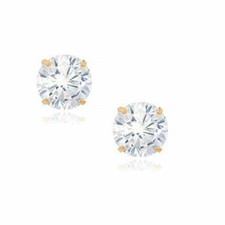 14K Yellow Gold Round White Clear CZ Classic Stud Earrings, 6 mm Diameter