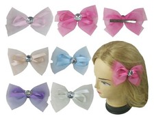 12 PCS Assorted Ribbon Hair Pins Clips w/ Gem Stone for Women Teens Girls