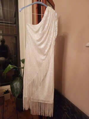 badgley mischka fringed sequin one-shoulder dress Badgley Mischka Fringed Sequin One-Shoulder Dress