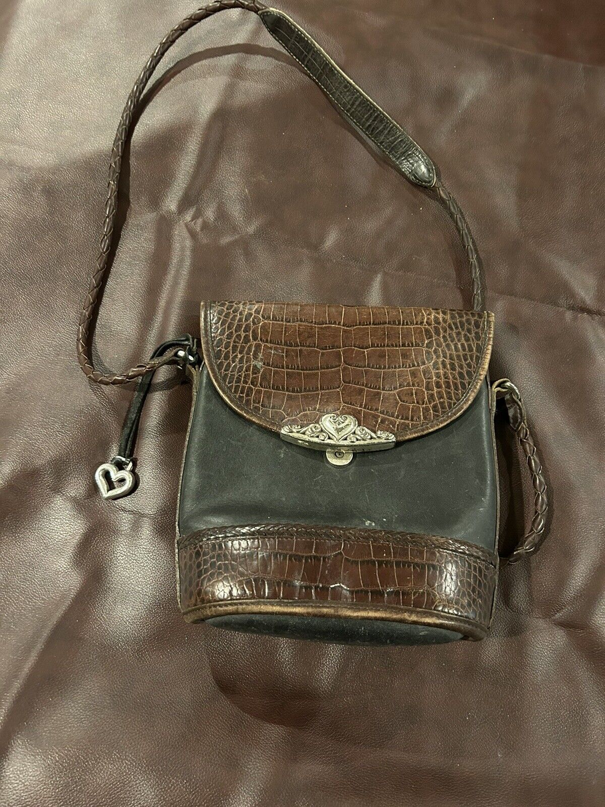 brighton leather handbag black and brown #032334 - image 2