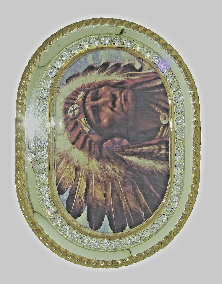Hebilla de cinturón Indian Chief hombres mujeres cabeza vintage nativo americano dorado metal brillante Foto 4 de 4
