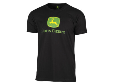 John Deere T-Shirt mit klassischem Logo Schwarz Baumwolle Cotton Hirsch Kurzarm