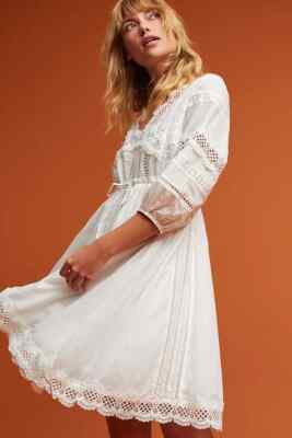 New Anthropologie Gustavia Dress by Eri + Ali White Cotton Lace size XS NWT 