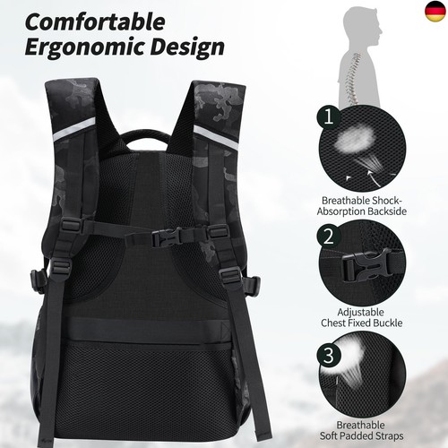 FRONET Schulrucksack Jungen Teenager Schule Rucksack Herren 17.3 Zoll Laptop, - Bild 7 von 7