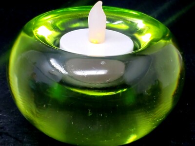 Crate & Barrel Lime Glow Green Glass Votive Candle German Made Tealight Holder