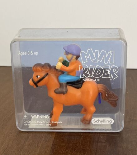 Vintage Schylling Mini Rider WindUp Wind-Up Toy Jockey on Brown Horse With Box