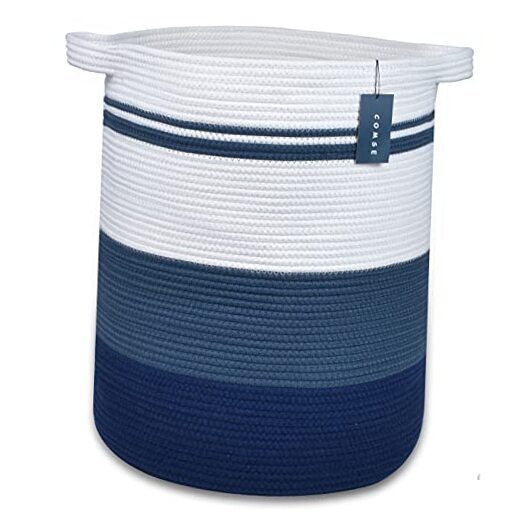 Extra Large Blanket Basket, High Storage Basket, Tall Rope Laundry Blue