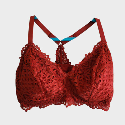 Auden Berry Orange Lace Lightly Lined Bralette size 1X stretchy festival casual