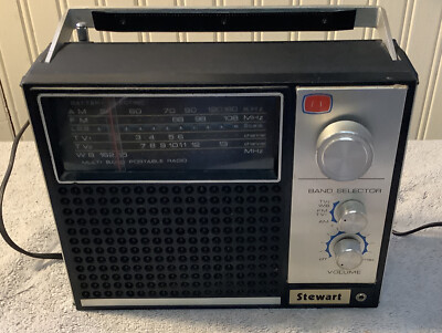 Stewart Multi Band Radio, AM,FM, TV Weather Band Vintage Working Good Antenna