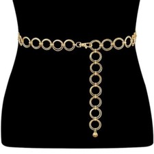 Double Ring Waist Band Metal Chain Belt Slimming Cummerbands Dress Jeans Women