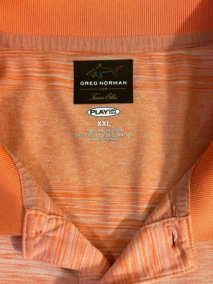 Greg Norman Tasso Elba Play Dry Golf Polo Shirt Orange Striped Men's Size 2XL - Image 2 of 4