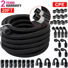 6AN 8AN 10AN 10FT 20FT CPE Braided Nylon Fuel Line Kit +30Pcs Fuel Hose Fitting
