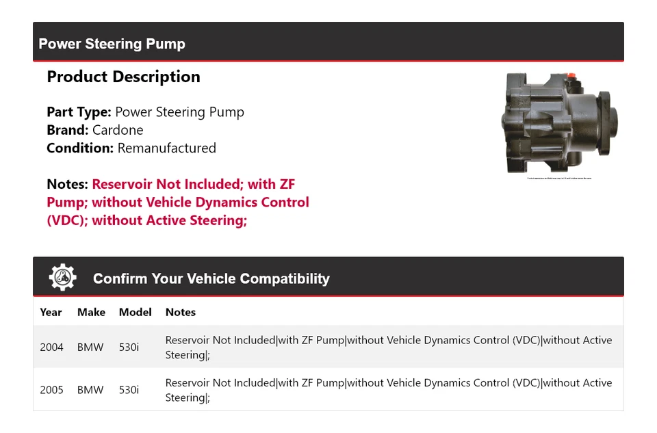 Bomba de dirección asistida Cardone para BMW 530i 2004-2005 Foto 2 de 4