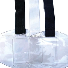 Arm Band Photo ID Vinyl Badge Holder Vertical with Black/White/Navy Blue Strap