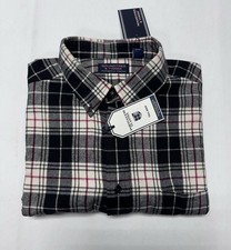Roundtree Yorke Men Shirt 2XT Button Up Portuguese Flannel Cotton Black Plaid