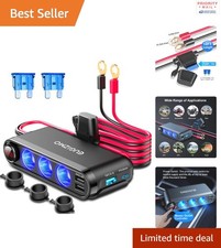 Cigarette Lighter Socket Splitter 3 Socket 200W 12V 24V Power Outlet 10ft Cable
