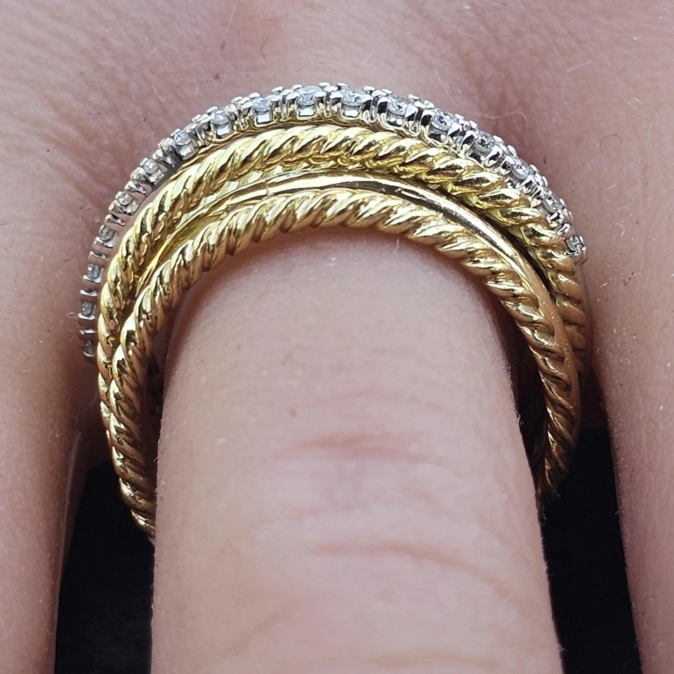 Anillo cruzado con cable David Yurman banda 7 filas diamante oro 18k talla 6,75 10,3 g 10 mm Foto 4 de 4