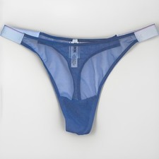NEW Victoria  s Secret Pink Mesh Logo BLUE Waistband THONG Panty X-LARGE