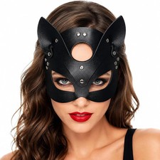 Black Cat Mask for Women, Woman Cat Mask with Ears for Halloween Cosplay