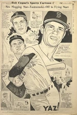 VTG 1967 Yaz Boston Red Sox Carl Yastrzemski Bob Coyne Art Newspaper Page OFF3