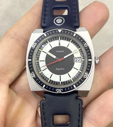 Orologio TIMEX Electric World Time Skin Diver Vintage 39mm Quadrante Nero Taiwan 1978
