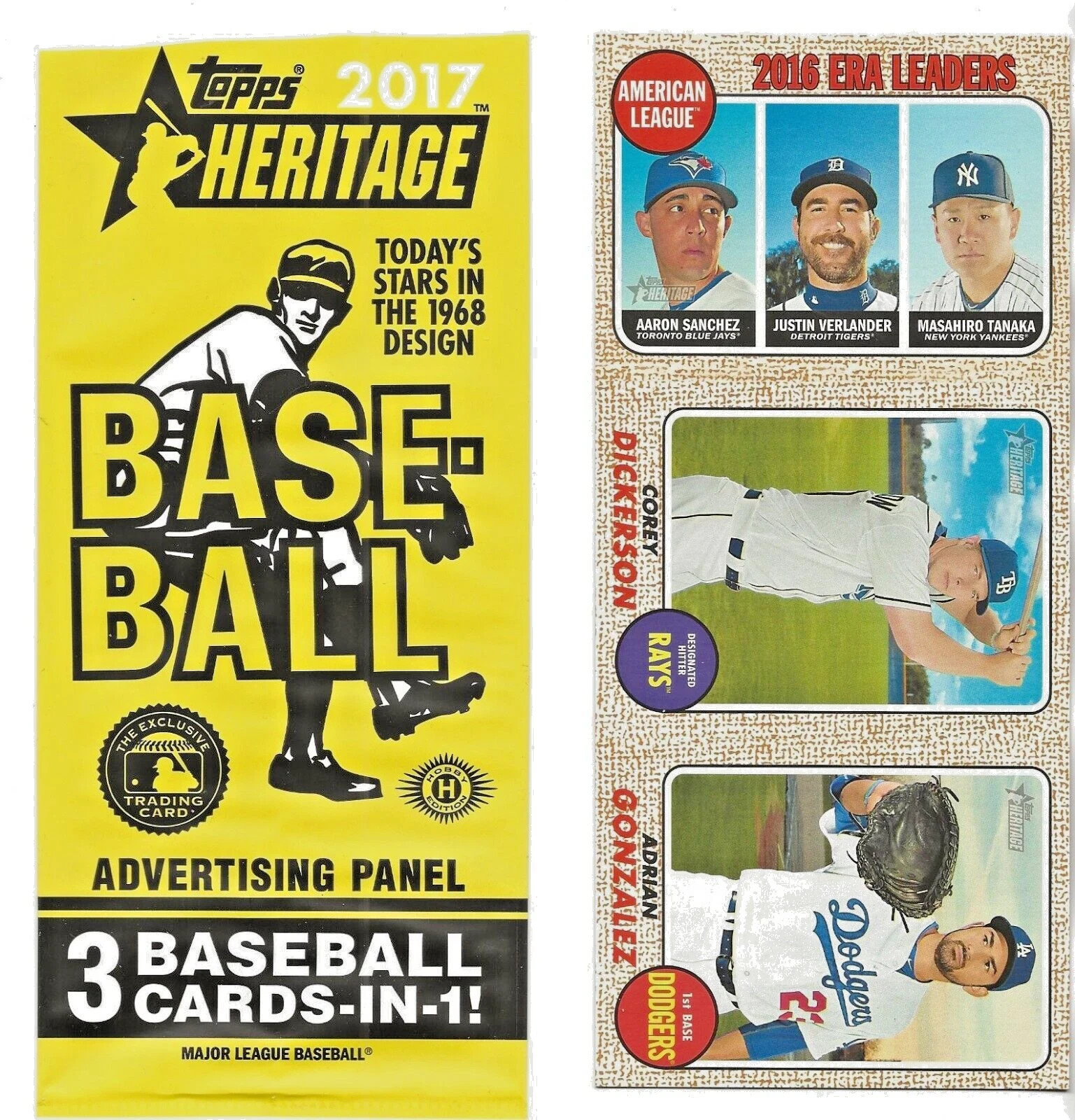 2017 Topps Heritage 3 in 1 Advertising Panel Justin Verlander Sanchez Tanaka Ad
