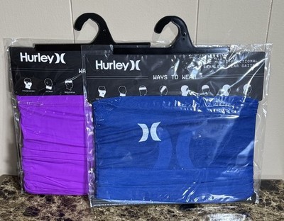 2 Hurley Multi-Functional 8 Ways To Wear BLUE + PURPLE Neck Gaiter Ear Loops NIP